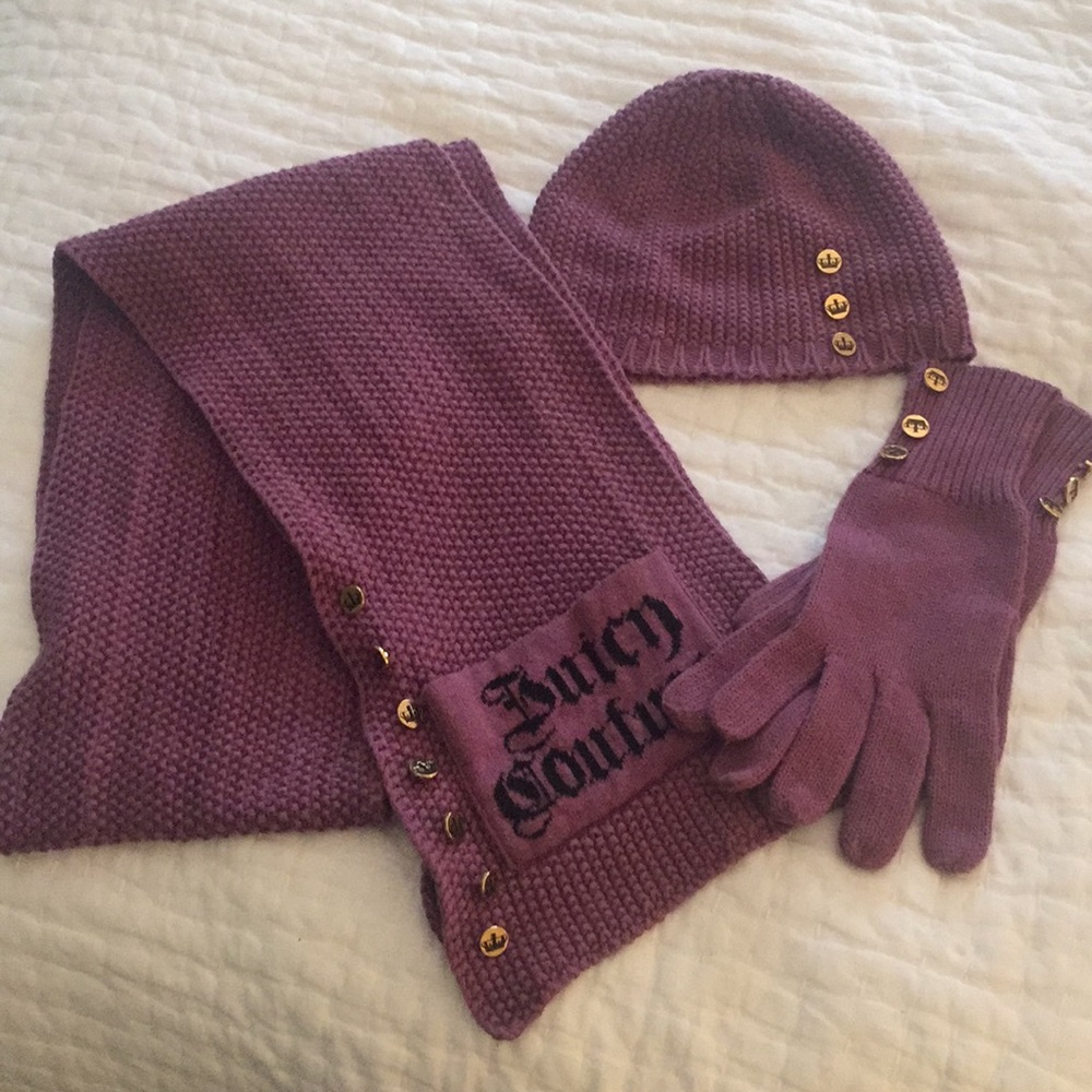 Knitted scarf, gloves, and beanie set